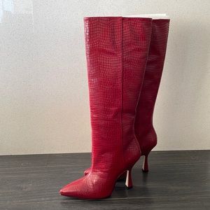 BNIB Stuart Weitzman Red Croc Leather Boots Sz 8